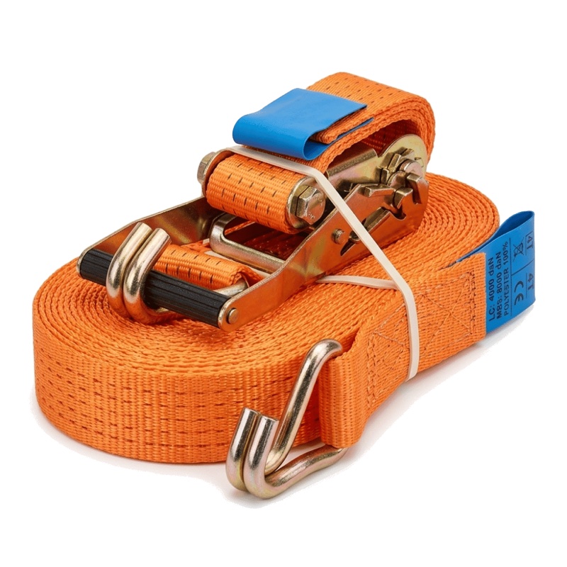 EUROPULL 10-ton orange 3-inch cargo lashing belt with ratchet buckle and Double J hooks