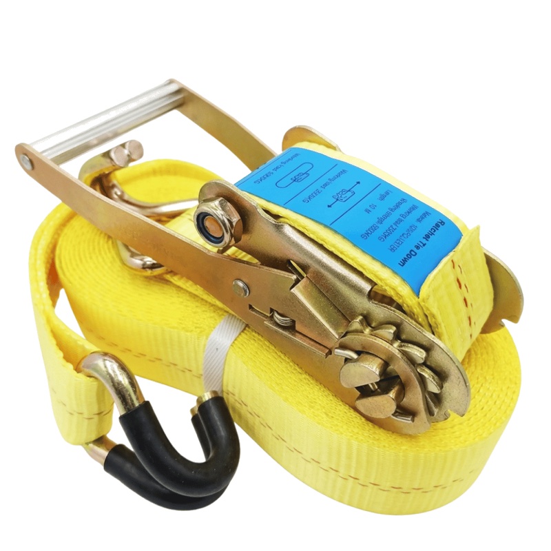 EUROPULL 5-ton yellow 2-inch cargo lashing belt with ratchet buckle and Double J hooks